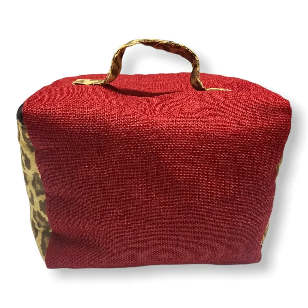 1154‎ Lill Studio Leopard Print Red Tweed Makeup Cosmetic Toiletry Bag Travel